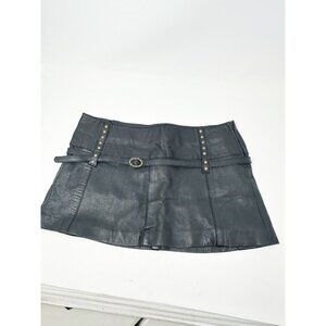 TRF Leather Collection Black Mini Skirt Studded Belted Y2K Punk Rock Size 6